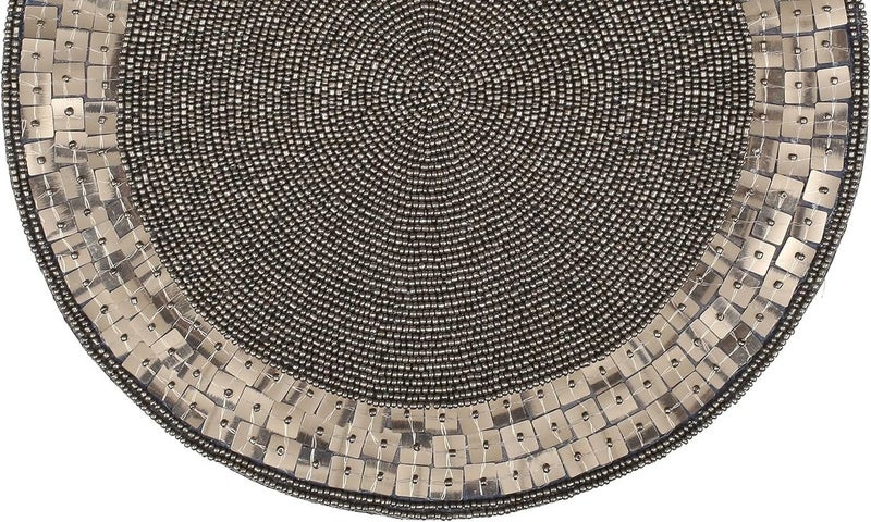 Bedding Craft Beaded Charger Placemats 13" Round Placemats - Antique Grey - Image 2