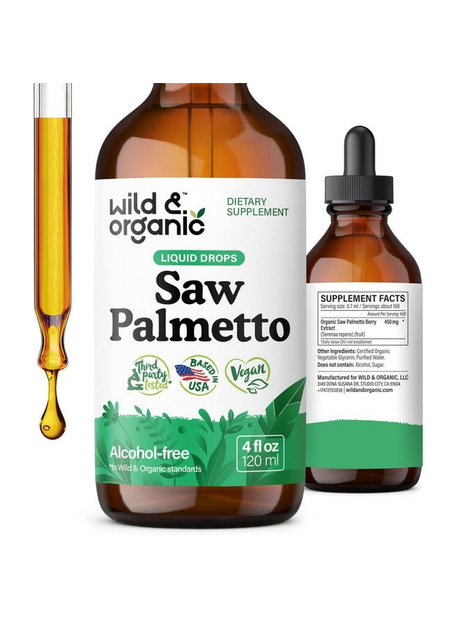 Wild & Organic Saw Palmetto Tincture - Saw Palmetto Extract Supplement for Men & Women - Liquid Powder Based Drops - Serenoa Repens Berries - Vegan, Sugar & Alcohol-Free - 4 fl oz - Image 1
