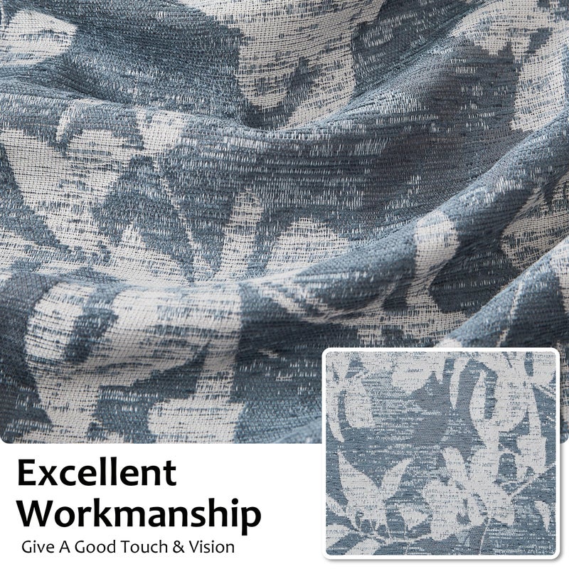 Randall Blue Leaf Print 90% Room Darkening Curtains 84 Inches Pinch Pleat Thermal Insulated Blackout Rod Pocket Botanical Jacquard Farmhouse Drapes for Living Room,2 Panels,40"x84",Blue on Beige - Image 4