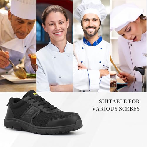 Jacata Work Shoes for Men/Women Food Service Unisex Non Slip Breathable Lightweight Chef Walking Shoes Restaurant Kitchen Crews Health Care Sneakers (Black Size6) - Image 2