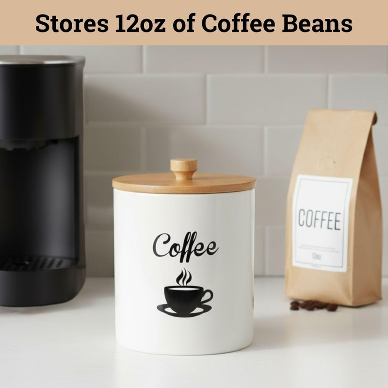 HB Design Co. Ceramic Coffee Canister - 12 oz White Airtight Canister - 5 x 6 inch Coffee Bean Storage Container - Stylish Countertop Container for Grounds, Beans, Pods & More with Rubber-Lined Bamboo Lid - Image 4