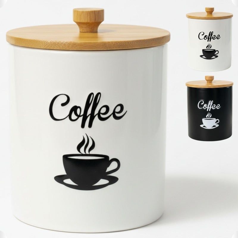 HB Design Co. Ceramic Coffee Canister - 12 oz White Airtight Canister - 5 x 6 inch Coffee Bean Storage Container - Stylish Countertop Container for Grounds, Beans, Pods & More with Rubber-Lined Bamboo Lid - Image 1