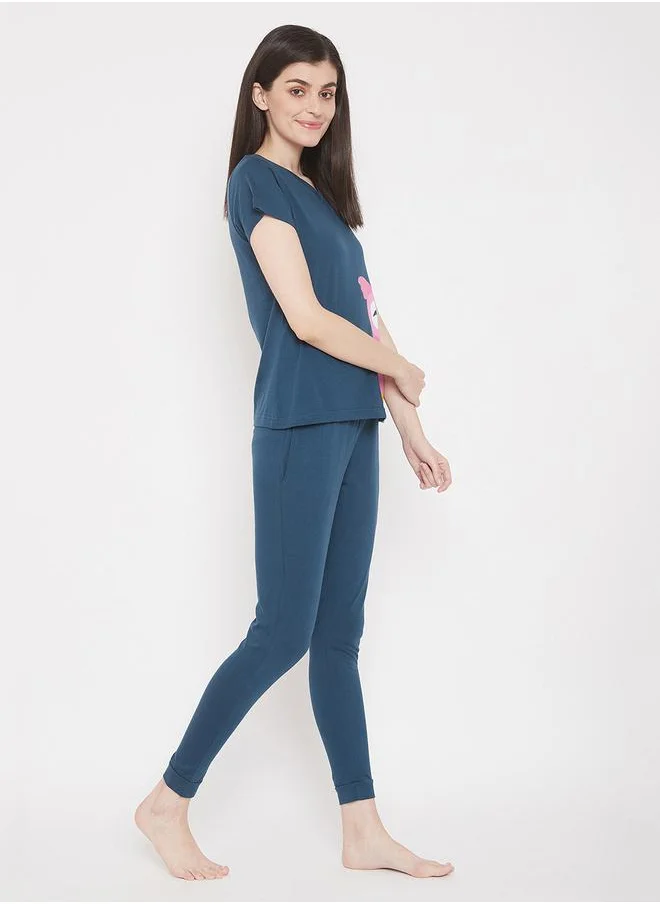 كلوفيا Owl Print Top with Short Sleeves & Pyjama Set by Styli