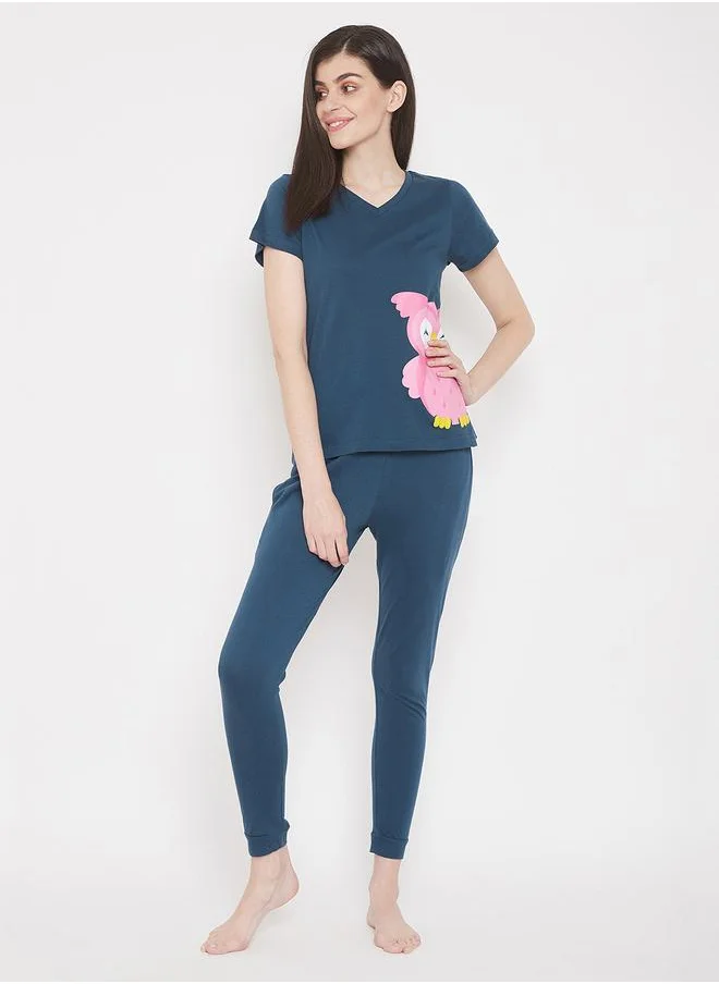 كلوفيا Owl Print Top with Short Sleeves & Pyjama Set by Styli