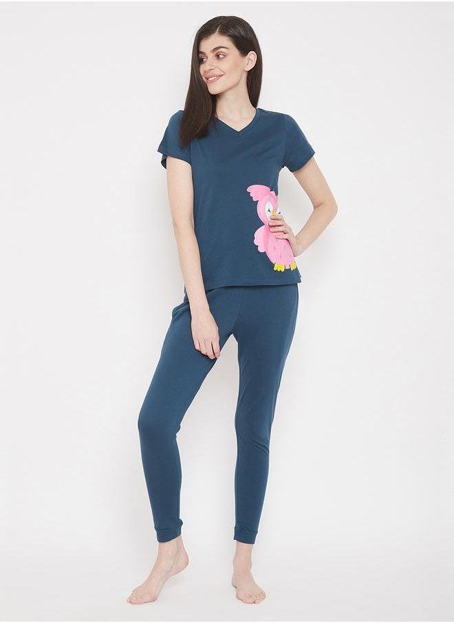 Clovia Owl Print Top with Short Sleeves & Pyjama Set by Styli  - Image 1