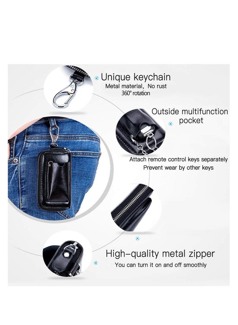 Car key Case, Leather Car Smart Key Fob Case, Portable Car Key Organizer Case, Keyring Zipper Bag, with Keychain,  for Men and Women - Image 3