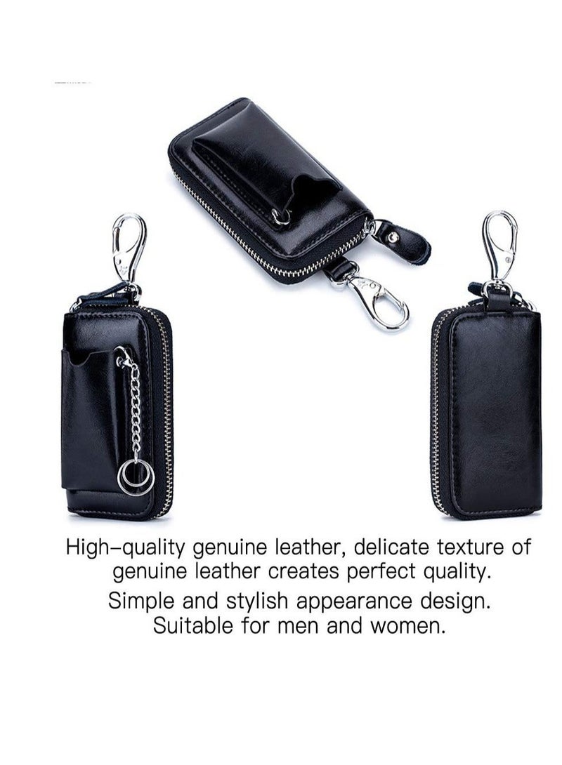 Car key Case, Leather Car Smart Key Fob Case, Portable Car Key Organizer Case, Keyring Zipper Bag, with Keychain,  for Men and Women - Image 2