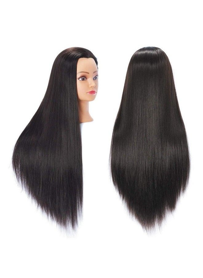 Hairingrid - 26"28" Mannequin Head Hair Styling Training Head Manikin Cosmetology Doll Head Synthetic Fiber Hair And Free Clamp Holder (Black) - Image 1