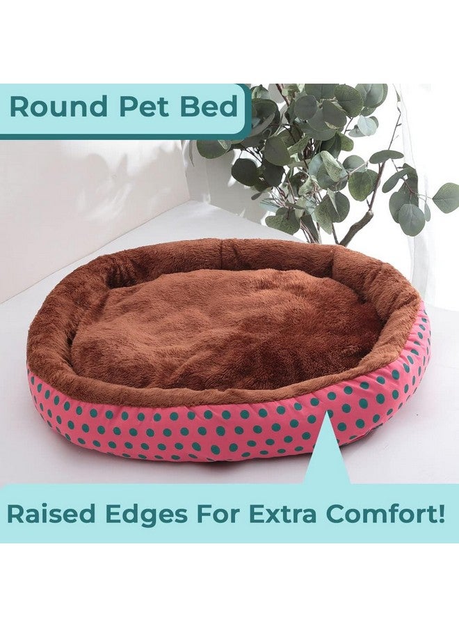 Homestic Dog & Cat Bed|Soft Plush Top Pet Bed|Oxford Cloth Polyester Filling|Medium Washable Dog Bed|Circular Cat Bed With Rise-Edge Pillow|Qy039Rc-L|Red & Coffee - Image 3