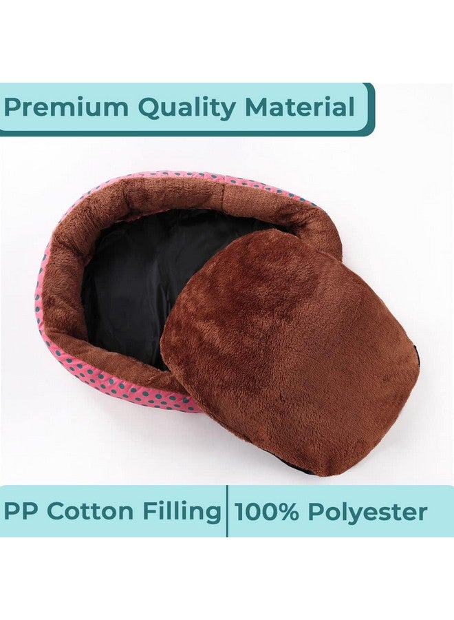 Homestic Dog & Cat Bed|Soft Plush Top Pet Bed|Oxford Cloth Polyester Filling|Medium Washable Dog Bed|Circular Cat Bed With Rise-Edge Pillow|Qy039Rc-L|Red & Coffee - Image 4