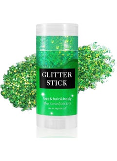 Mysense Mysense Green Body Glitter Stick, St Patricks Day Accessories, Face Hair Glitter Gel for Kids, Festival Rave Outfit for Women, Sparkling Mermaid Sequins Chunky Glitter Makeup, 0.56oz 
