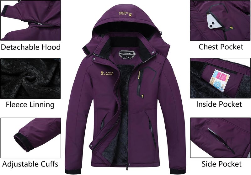 MOERDENG Women's Waterproof Ski Jacket - Warm Winter Snow Coat with Detachable Hood - Image 4