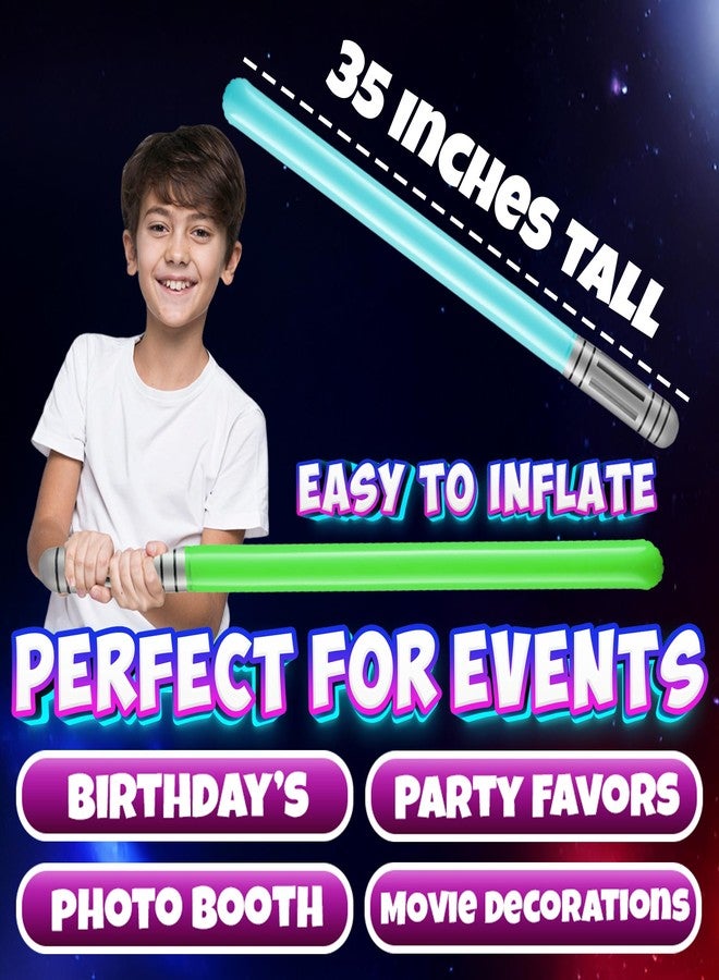 Bedwina Inflatable Light Sabers for Kids - (Pack of 12) 35-inch Neon Color Blow-Up Toy Saber Swords, Party Favors, Goodie Bags, Star Galaxy Theme Birthdays & Prize Toys - Image 3
