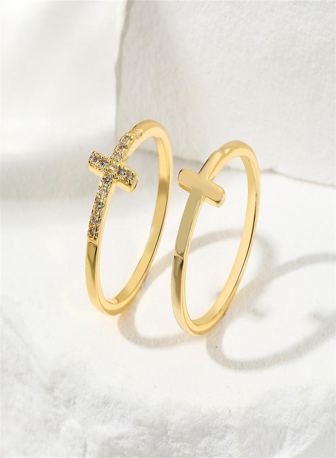 YBMYCM Cross Gold Rings, Dainty Stackable Ring Set 18k Gold Plated Thin Crystal Cross Finger Rings for Women Statement Rings Wedding Bands Rings Size 6-10 - Image 4
