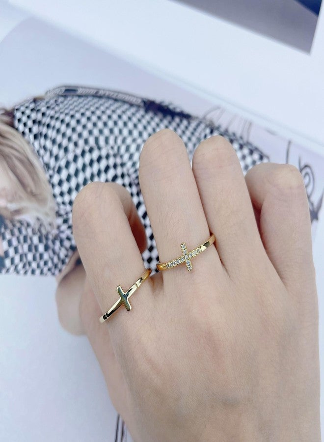 YBMYCM Cross Gold Rings, Dainty Stackable Ring Set 18k Gold Plated Thin Crystal Cross Finger Rings for Women Statement Rings Wedding Bands Rings Size 6-10 - Image 2