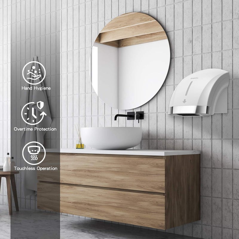 modunful Hand Dryers for Bathrooms Commercial, Electric Hand Dryer Touchless, Extra Quiet Low Noise(40db), Wall Mounted Type(1600) White - Image 3