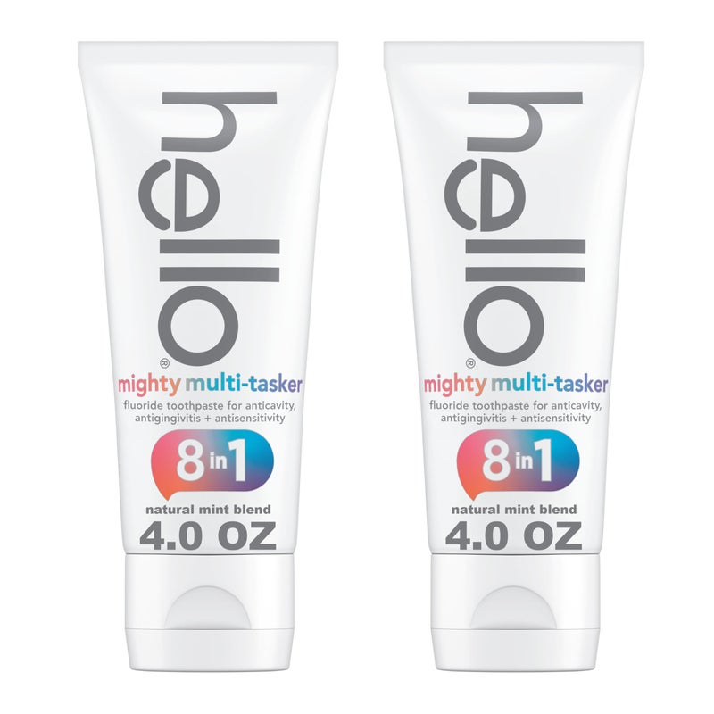 hello 8 in 1 Mighty MultiTasker Fluoride Toothpaste Pack SLS Free Toothpaste with Fluoride Antigingivitis and Antisensitivity Strengthens Enamel and Whitens Natural Mint Blend 2 Ct 40 Oz Tubes - Image 1