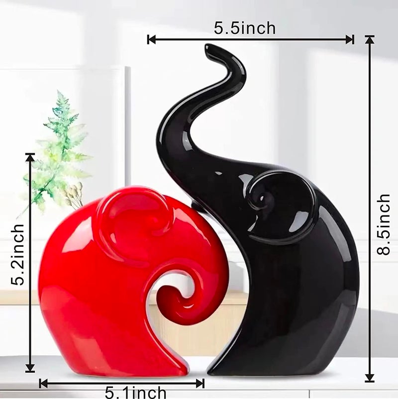 Xtore Home Decor Lucky Charm Elephant Couple | Piano Finish Ceramic Figures- (Set of 2 Piece, Red & Black) - Image 4