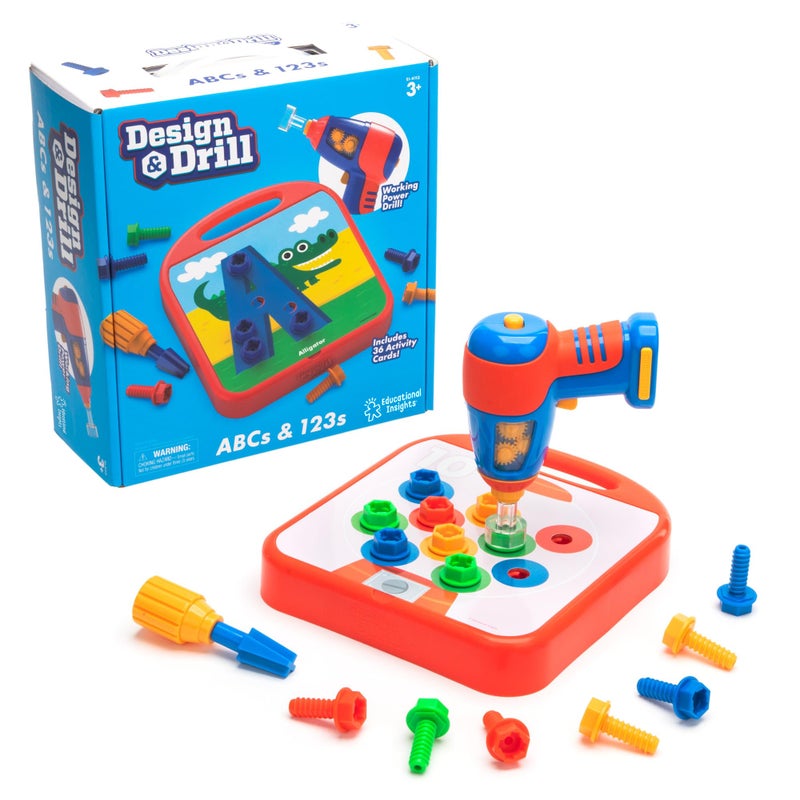 Educational Insights Design & Drill ABCs & 123s - Building Construction Toys for Toddlers, Kids Tool Set with Drill Toy, Preschool Learning Activities, Toddler STEM Toys for 3+ Year Old - Image 1