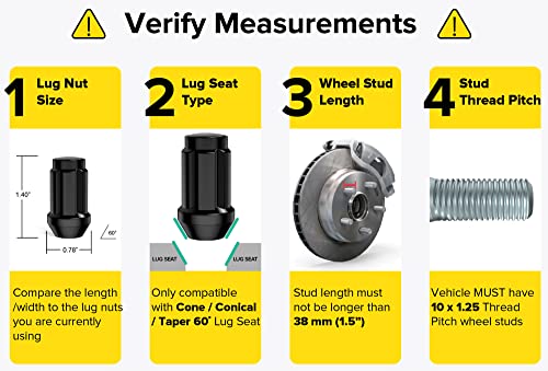 StanceMagic 16pcs Black Spline Drive Lug Nuts - 10x1.25 Threads - 1.4 inch Length - Closed End, Cone Acorn Taper Seat - Includes Socket Key Tool - Compatible with Honda Yamaha CanAm Suzuki Kawasaki Arctic Cat ATV - Image 3
