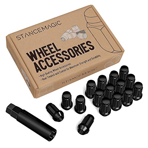 StanceMagic 16pcs Black Spline Drive Lug Nuts - 10x1.25 Threads - 1.4 inch Length - Closed End, Cone Acorn Taper Seat - Includes Socket Key Tool - Compatible with Honda Yamaha CanAm Suzuki Kawasaki Arctic Cat ATV - Image 1