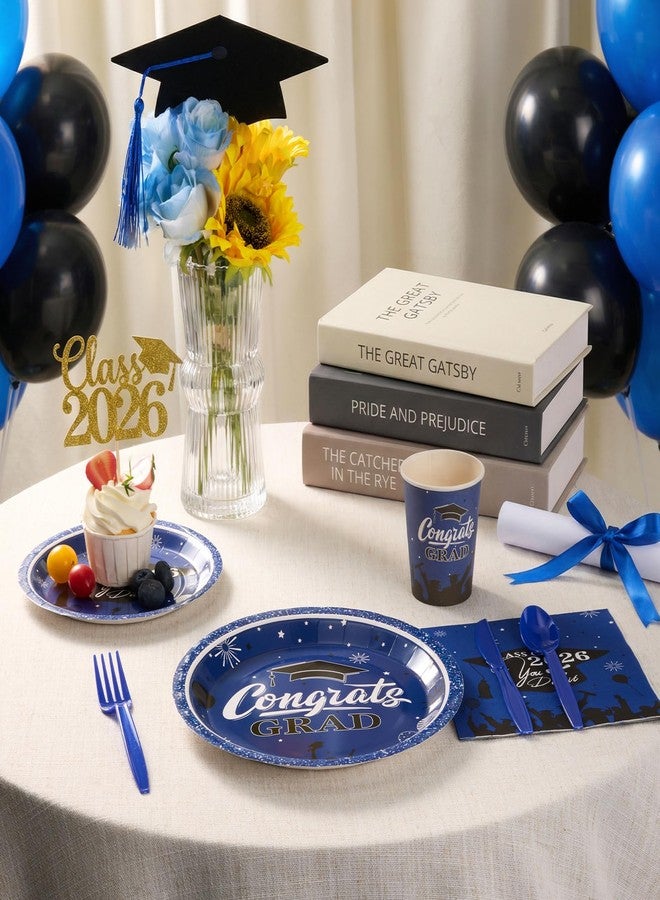 Goodluck Blue 2026 Congrats Grad Disposable Paper Tableware Sets, 350PCS Graduation Party Supplies Includes 9" & 7" Disposable Graduation Paper Plates, 9oz Cups, Napkins & Cutlery for 50 Guests - Image 4