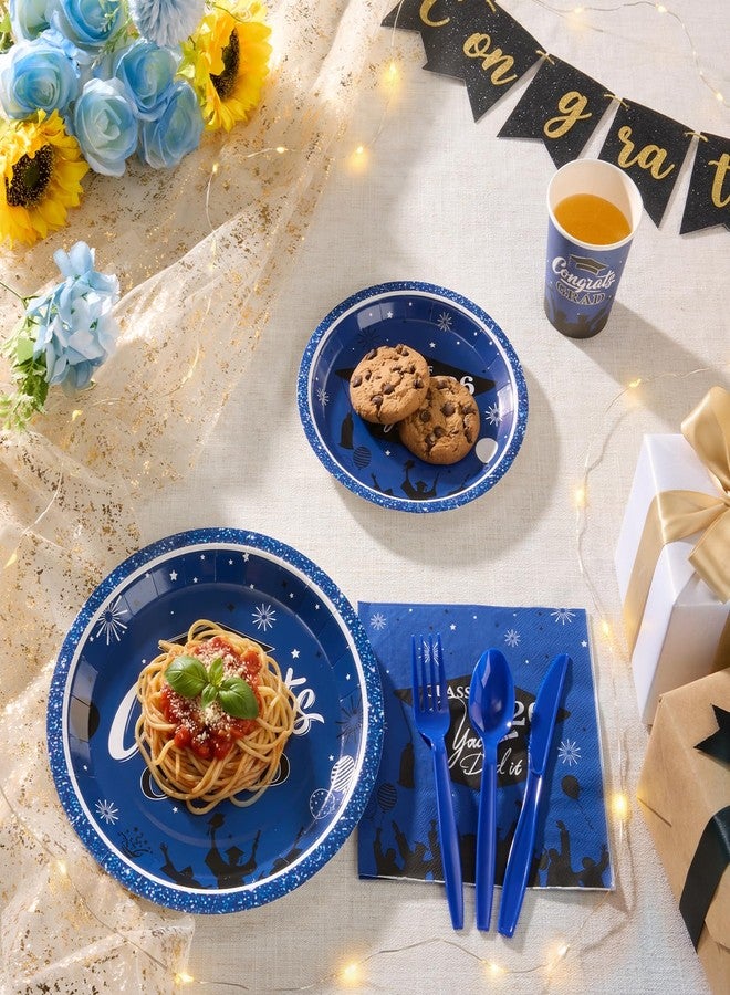 Goodluck Blue 2026 Congrats Grad Disposable Paper Tableware Sets, 350PCS Graduation Party Supplies Includes 9" & 7" Disposable Graduation Paper Plates, 9oz Cups, Napkins & Cutlery for 50 Guests - Image 5