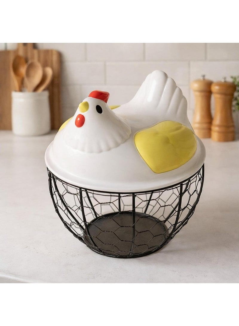 **Chicken-Shaped Egg Storage Basket with Metal Wire Basket – Rustic Egg Organizer Holds 20–25 Eggs with Decorative Chicken Lid – Multi-Purpose Storage for Eggs, Fruits, and Vegetables – Lightweight Kitchen Décor** - Image 4