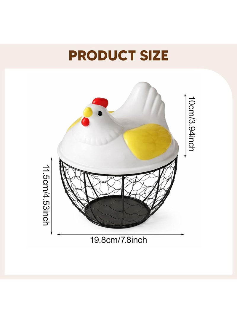 **Chicken-Shaped Egg Storage Basket with Metal Wire Basket – Rustic Egg Organizer Holds 20–25 Eggs with Decorative Chicken Lid – Multi-Purpose Storage for Eggs, Fruits, and Vegetables – Lightweight Kitchen Décor** - Image 3