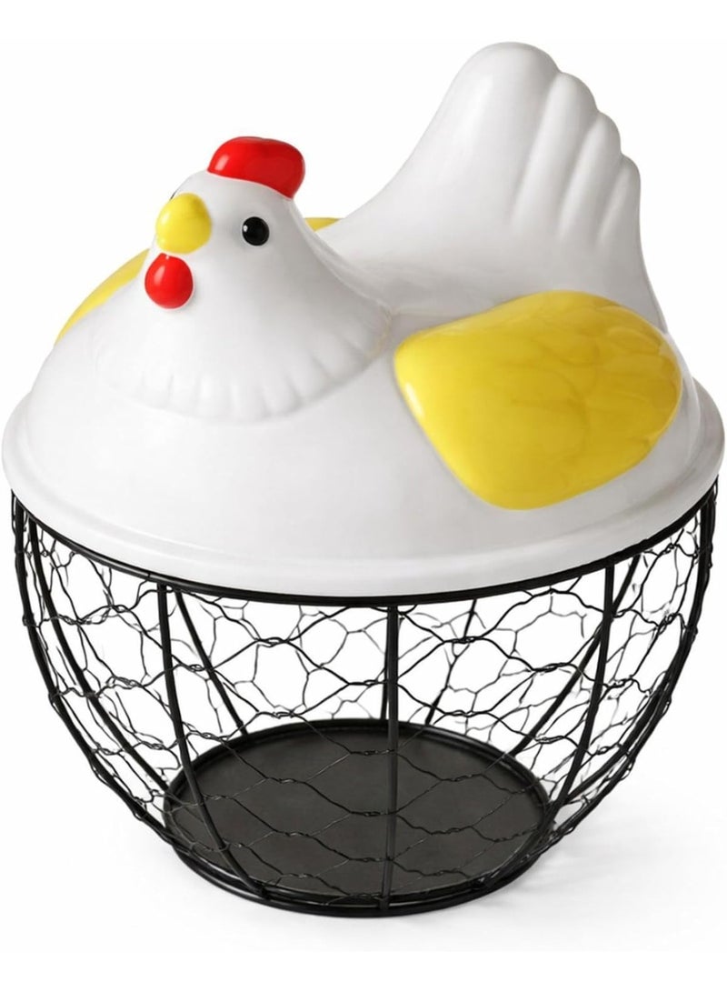 **Chicken-Shaped Egg Storage Basket with Metal Wire Basket – Rustic Egg Organizer Holds 20–25 Eggs with Decorative Chicken Lid – Multi-Purpose Storage for Eggs, Fruits, and Vegetables – Lightweight Kitchen Décor** - Image 5
