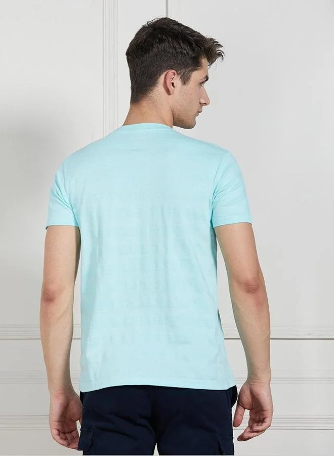 Dennis Lingo Dennis lingo Men Blue Textured Cotton T-Shirt