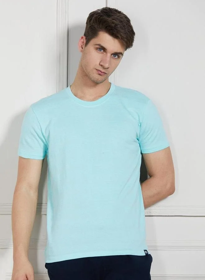 Dennis Lingo Dennis lingo Men Blue Textured Cotton T-Shirt