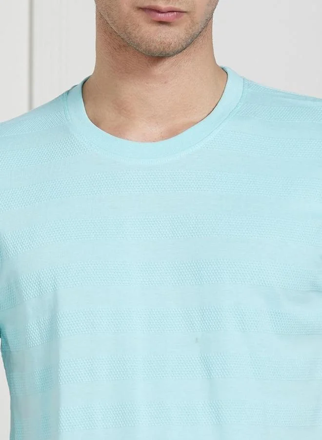 Dennis Lingo Dennis lingo Men Blue Textured Cotton T-Shirt