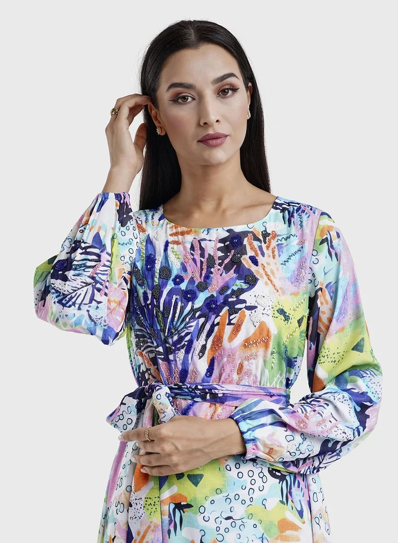 KASHKHA Multicolor Georgette Floral Print Dress (VW215)