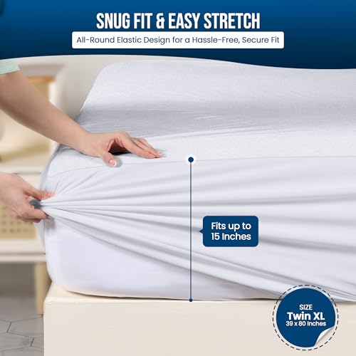 Utopia Bedding Waterproof Mattress Protector Twin XL Size, Premium Terry Mattress Cover 200 GSM, Breathable, Fitted Style with Stretchable Pockets (White) - Image 3