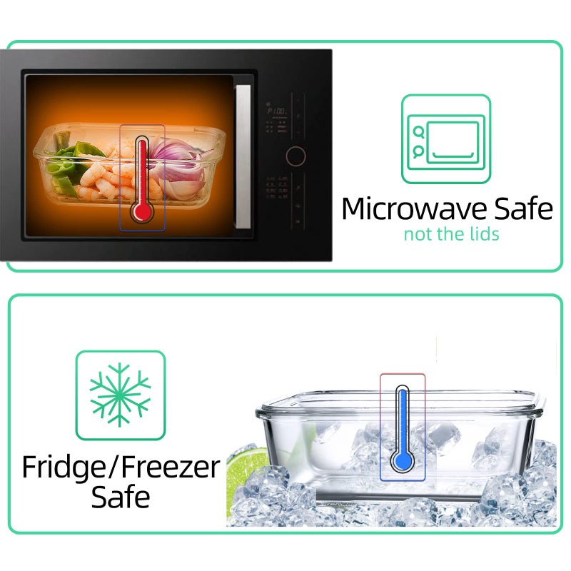 UMEIED 10 Pack Glass Food Storage Containers with Lids Leakproof  Airtight Glass Meal Prep Containers For Lunch  On The Go  Leftover  Dishwasher Safe - Image 4