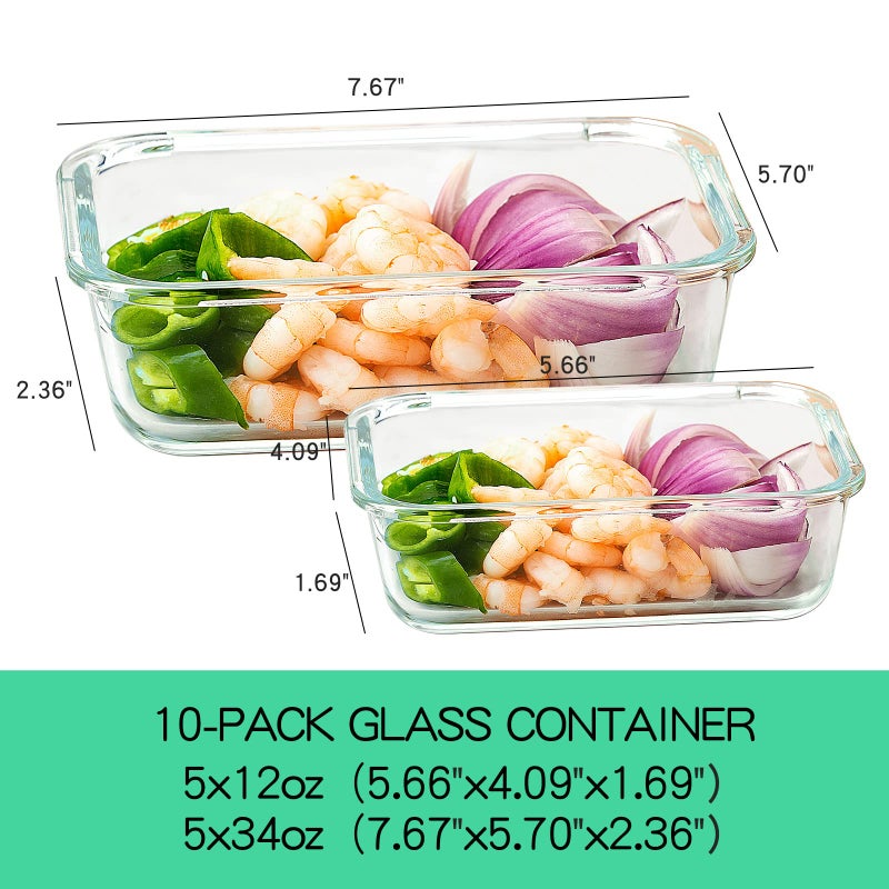 UMEIED 10 Pack Glass Food Storage Containers with Lids Leakproof  Airtight Glass Meal Prep Containers For Lunch  On The Go  Leftover  Dishwasher Safe - Image 2
