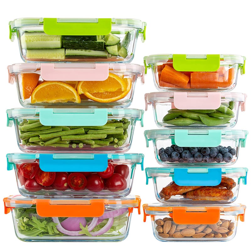 UMEIED 10 Pack Glass Food Storage Containers with Lids Leakproof  Airtight Glass Meal Prep Containers For Lunch  On The Go  Leftover  Dishwasher Safe - Image 1