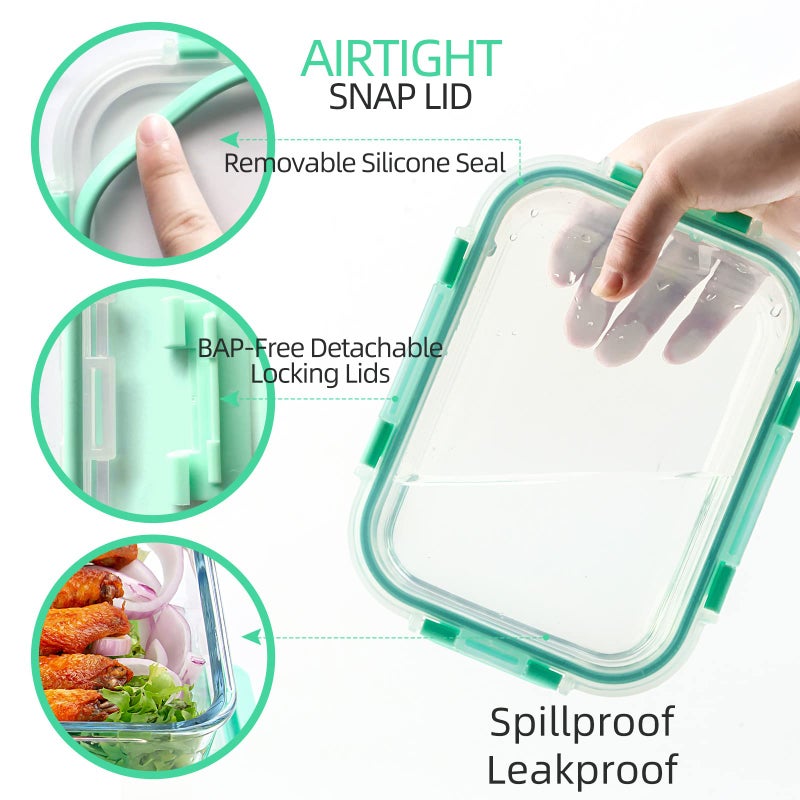UMEIED 10 Pack Glass Food Storage Containers with Lids Leakproof  Airtight Glass Meal Prep Containers For Lunch  On The Go  Leftover  Dishwasher Safe - Image 3