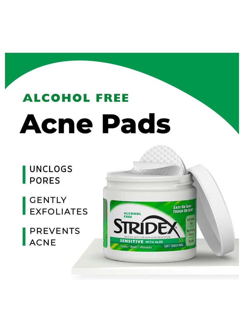 Stridex Medicated Acne Pads, Sensitive, 55 Count – Facial Cleansing Wipes, Alcohol Free Face Treatment, For Mild to Moderate, Smooth Application - Image 4