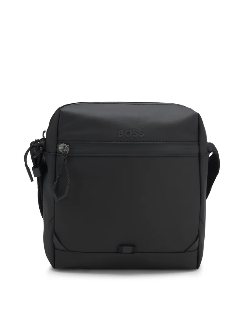 BOSS Faux-leather reporter bag with reflective details