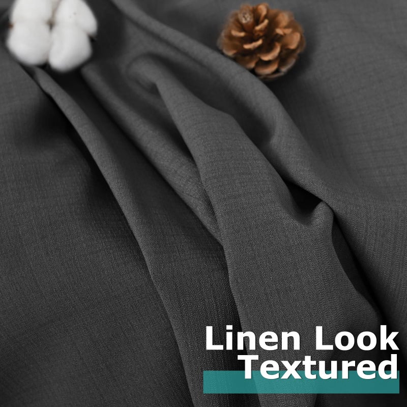 BGment Natural Linen Look Semi Sheer Curtains for Bedroom  Grommet Light Filtering Casual Textured Privacy Curtains for Living Room  2 Panels (Each 52 x 95 Inch  Black) - Image 2