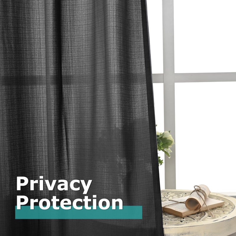 BGment Natural Linen Look Semi Sheer Curtains for Bedroom  Grommet Light Filtering Casual Textured Privacy Curtains for Living Room  2 Panels (Each 52 x 95 Inch  Black) - Image 5