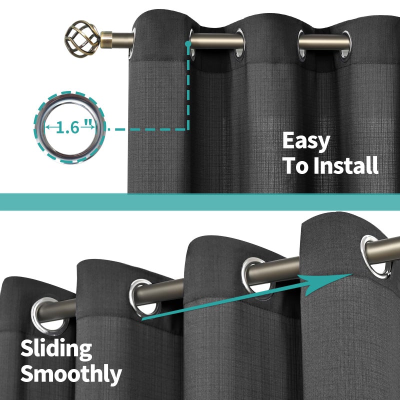 BGment Natural Linen Look Semi Sheer Curtains for Bedroom  Grommet Light Filtering Casual Textured Privacy Curtains for Living Room  2 Panels (Each 52 x 95 Inch  Black) - Image 3