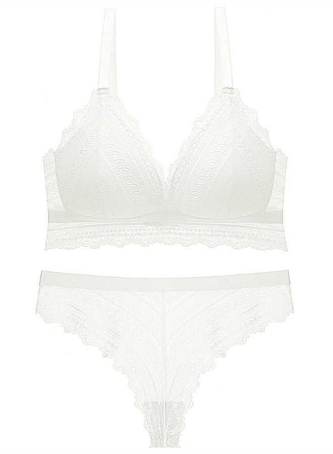 Loquat Solid Color B C Cup Thin Cup Without Underwire Lace Bra And Panty Set White 
