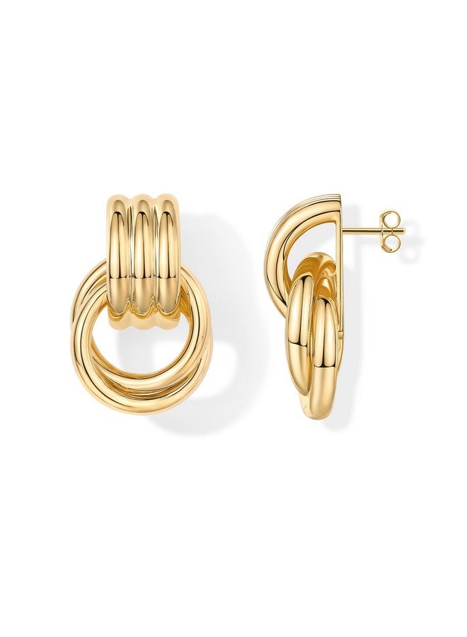 بافوا أقراط بافوي المتدلية العصرية ذات الأشكال الهندسية المطلية بالذهب الأصفر عيار 14 قيراطًا للنساء | زوج أقراط ذهبية مميزة - Image 1