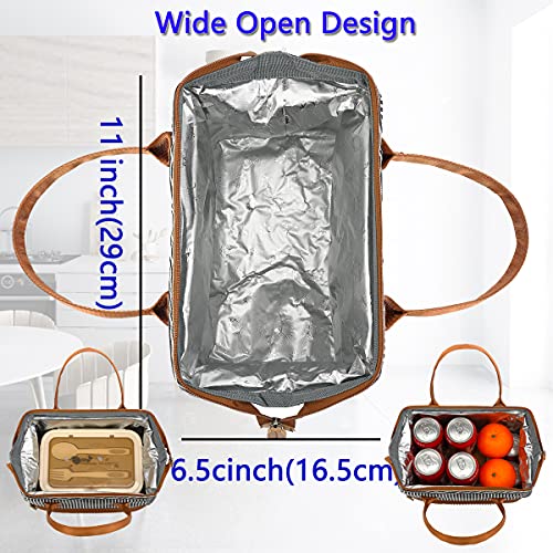 FlowFly Insulated Lunch Bag Wide-Open Lunch Box Large Tote Leakproof Cooler with Drink Holder and Multi Pockets for Women Men Adult Kids Work Picnic Travel Beach Hiking, White Black Stripes - Image 3
