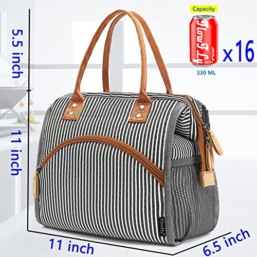 FlowFly Insulated Lunch Bag Wide-Open Lunch Box Large Tote Leakproof Cooler with Drink Holder and Multi Pockets for Women Men Adult Kids Work Picnic Travel Beach Hiking, White Black Stripes - Image 4