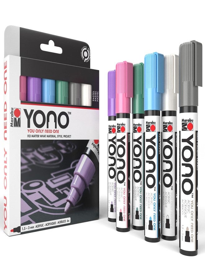 Marabu YONO Pastel Paint Markers - 6 Acrylic Paint Markers for Metal, Stone, Wood, Canvas, Glass, Ceramic, Plastic, Leather - Paint Pens for Rocks, Mugs, Graffiti, Tumbler Making, and Shoes - Image 1