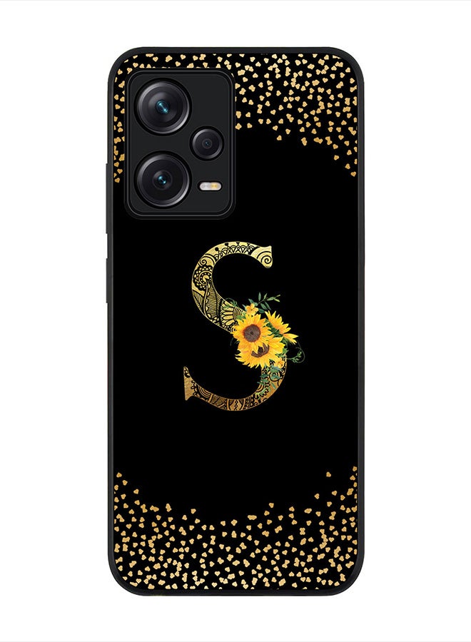 Stylizedd Cover for Redmi Note 12 Pro 5G, Rugged Black Slim fit Phone Cases   - Custom Monogram Initial Letter Mandala Floral Pattern Alphabet-S (Black) - Image 1